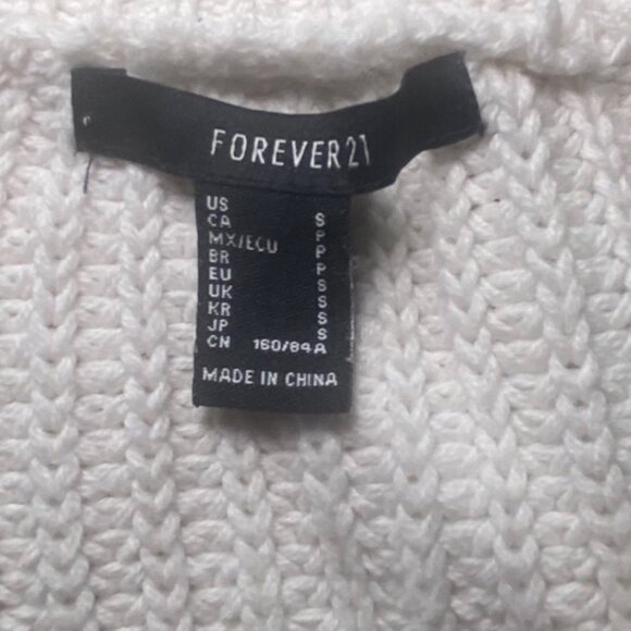 Forever 21 White Knit Cropped Sweater With V-Neck & Long Sleeves Cotton Blend - Picture 6 of 7